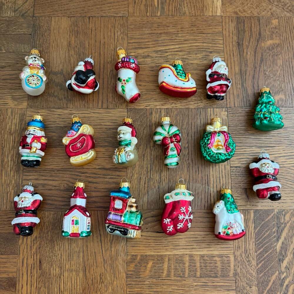 Vintage Hand Blown Glass Mini Christmas Ornaments Set of 17 Holiday Figures